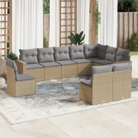    10 részes bézs polyrattan kerti ülőgarnitúra párnával