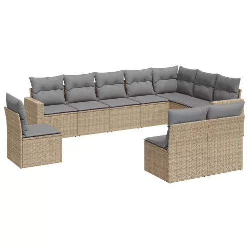  10 részes bézs polyrattan kerti ülőgarnitúra párnával