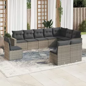    10 részes szürke polyrattan kerti ülőgarnitúra párnákkal