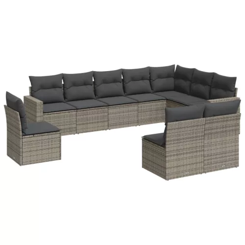  10 részes szürke polyrattan kerti ülőgarnitúra párnákkal