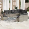  10 részes világosszürke polyrattan kerti ülőgarnitúra párnákkal
