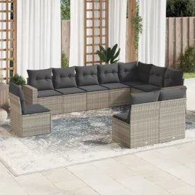    10 részes világosszürke polyrattan kerti ülőgarnitúra párnákkal