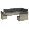  10 részes világosszürke polyrattan kerti ülőgarnitúra párnákkal
