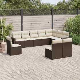    10 részes barna polyrattan kerti ülőgarnitúra párnákkal