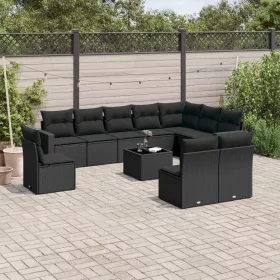    11 részes fekete polyrattan kerti ülőgarnitúra párnákkal