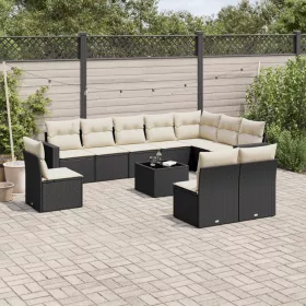    11 részes fekete polyrattan kerti ülőgarnitúra párnákkal