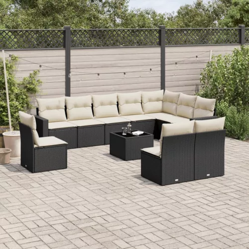  11 részes fekete polyrattan kerti ülőgarnitúra párnákkal