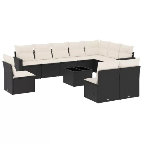  11 részes fekete polyrattan kerti ülőgarnitúra párnákkal