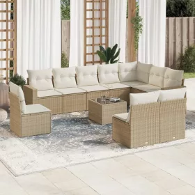    11 részes bézs polyrattan kerti ülőgarnitúra párnákkal