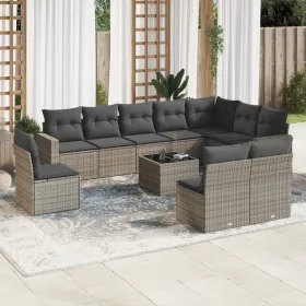    11 részes szürke polyrattan kerti ülőgarnitúra párnákkal