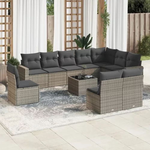  11 részes szürke polyrattan kerti ülőgarnitúra párnákkal