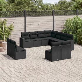    11 részes fekete polyrattan kerti ülőgarnitúra párnákkal