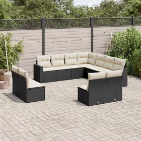    11 részes fekete polyrattan kerti ülőgarnitúra párnákkal