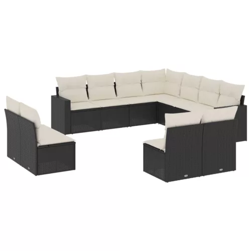  11 részes fekete polyrattan kerti ülőgarnitúra párnákkal