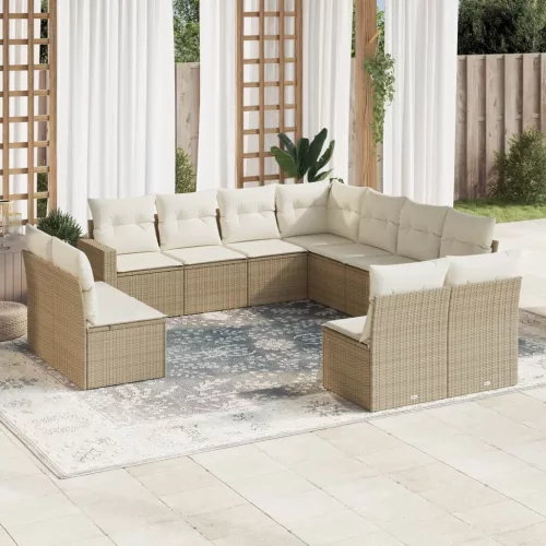  11 részes bézs polyrattan kerti ülőgarnitúra párnákkal