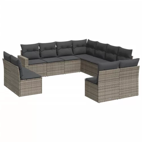  11 részes szürke polyrattan kerti ülőgarnitúra párnákkal