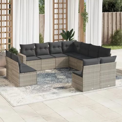  11 részes világosszürke polyrattan kerti ülőgarnitúra párnákkal