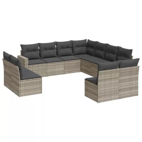  11 részes világosszürke polyrattan kerti ülőgarnitúra párnákkal