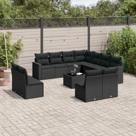    12 részes fekete polyrattan kerti ülőgarnitúra párnákkal