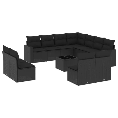  12 részes fekete polyrattan kerti ülőgarnitúra párnákkal