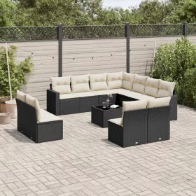    12 részes fekete polyrattan kerti ülőgarnitúra párnákkal