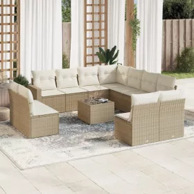    12 részes bézs polyrattan kerti ülőgarnitúra párnákkal