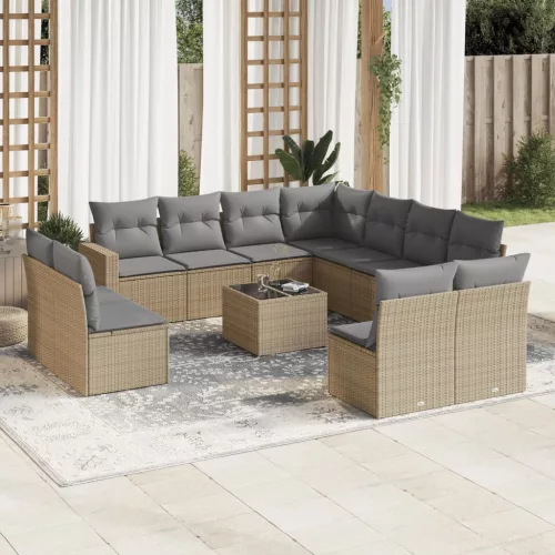  12 részes bézs polyrattan kerti ülőgarnitúra párnákkal