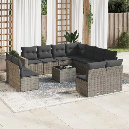  12 részes szürke polyrattan kerti ülőgarnitúra párnákkal