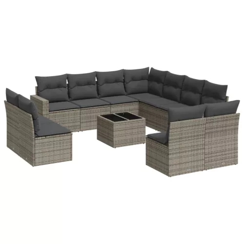  12 részes szürke polyrattan kerti ülőgarnitúra párnákkal