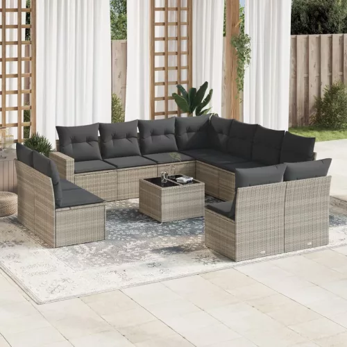 12 részes világosszürke polyrattan kerti ülőgarnitúra párnával