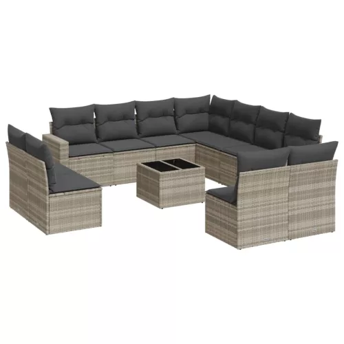  12 részes világosszürke polyrattan kerti ülőgarnitúra párnával