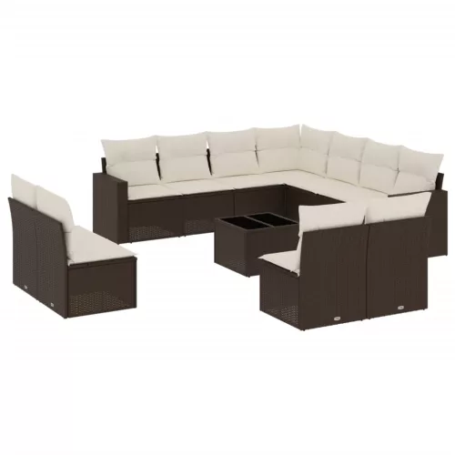  12 részes barna polyrattan kerti ülőgarnitúra párnákkal