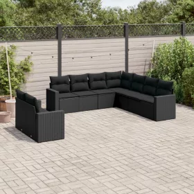    9 részes fekete polyrattan kerti ülőgarnitúra párnákkal