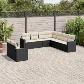    9 részes fekete polyrattan kerti ülőgarnitúra párnákkal