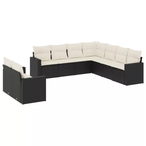  9 részes fekete polyrattan kerti ülőgarnitúra párnákkal