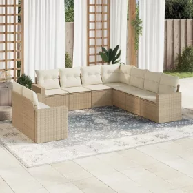    9 részes bézs polyrattan kerti ülőgarnitúra párnákkal