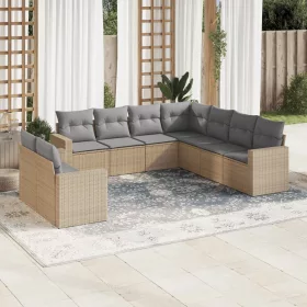    9 részes bézs polyrattan kerti ülőgarnitúra párnákkal