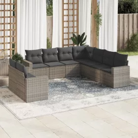    9 részes szürke polyrattan kerti ülőgarnitúra párnákkal