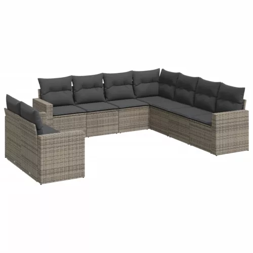  9 részes szürke polyrattan kerti ülőgarnitúra párnákkal