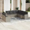  9 részes világosszürke polyrattan kerti ülőgarnitúra párnával