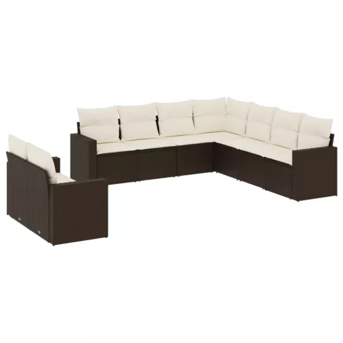  9 részes barna polyrattan kerti ülőgarnitúra párnákkal