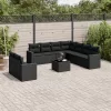  10 részes fekete polyrattan kerti ülőgarnitúra párnákkal