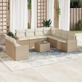    10 részes bézs polyrattan kerti ülőgarnitúra párnával