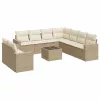  10 részes bézs polyrattan kerti ülőgarnitúra párnával