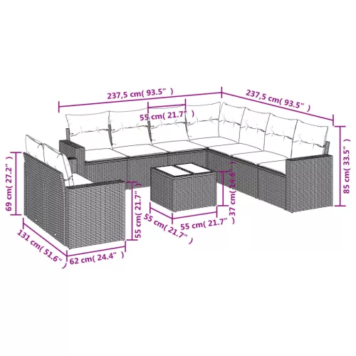  10 részes bézs polyrattan kerti ülőgarnitúra párnával
