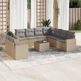    10 részes bézs polyrattan kerti ülőgarnitúra párnával