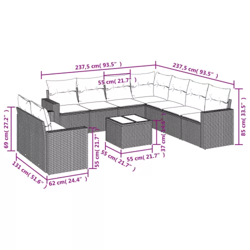  10 részes bézs polyrattan kerti ülőgarnitúra párnával