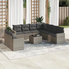    10 részes szürke polyrattan kerti ülőgarnitúra párnákkal