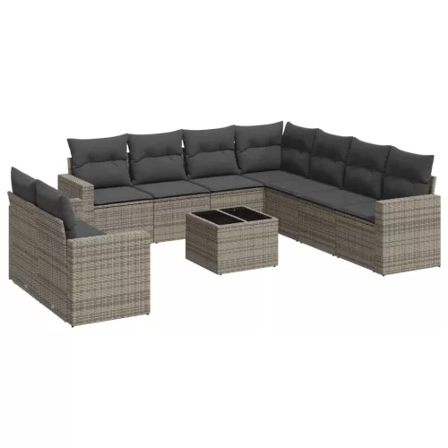  10 részes szürke polyrattan kerti ülőgarnitúra párnákkal