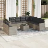  10 részes világosszürke polyrattan kerti ülőgarnitúra párnákkal